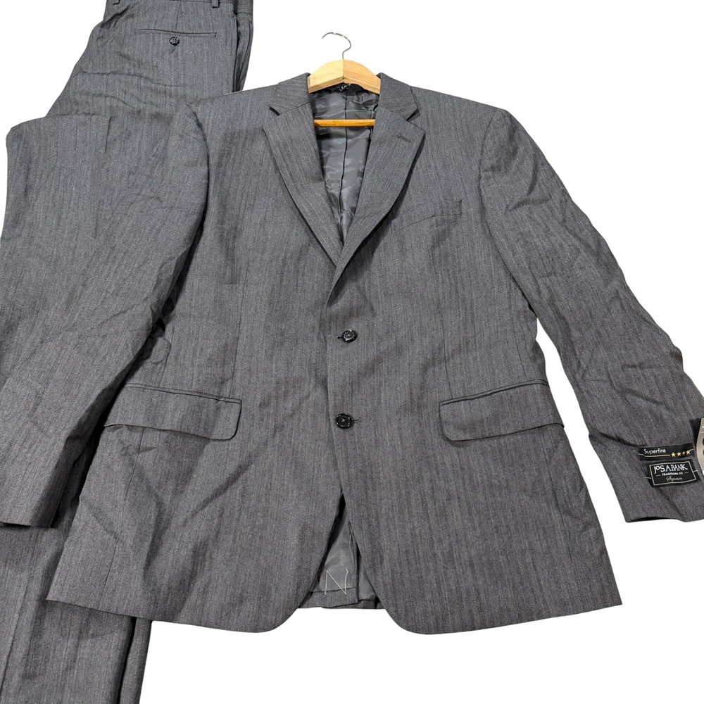 NEW Jos A Bank Signature Mens 43R Gray Herringbone Wool Suit Traditional Fit